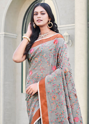 Grey Silk Saree With Blouse Piece