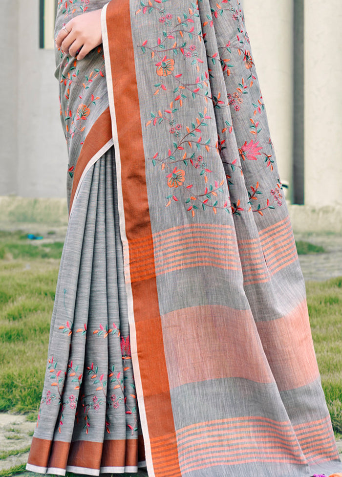 Grey Silk Saree With Blouse Piece