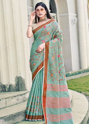 Rama Green Silk Saree With Blouse Piece