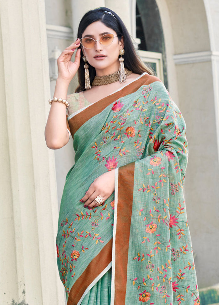 Rama Green Silk Saree With Blouse Piece