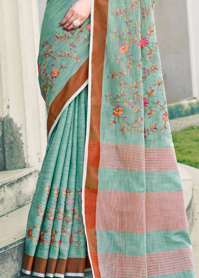 Rama Green Silk Saree With Blouse Piece