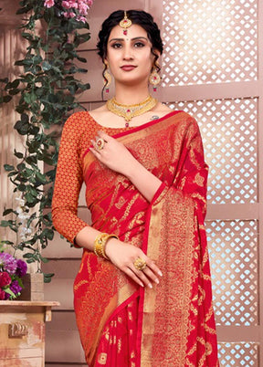 Red Spun Silk Saree With Blouse Piece