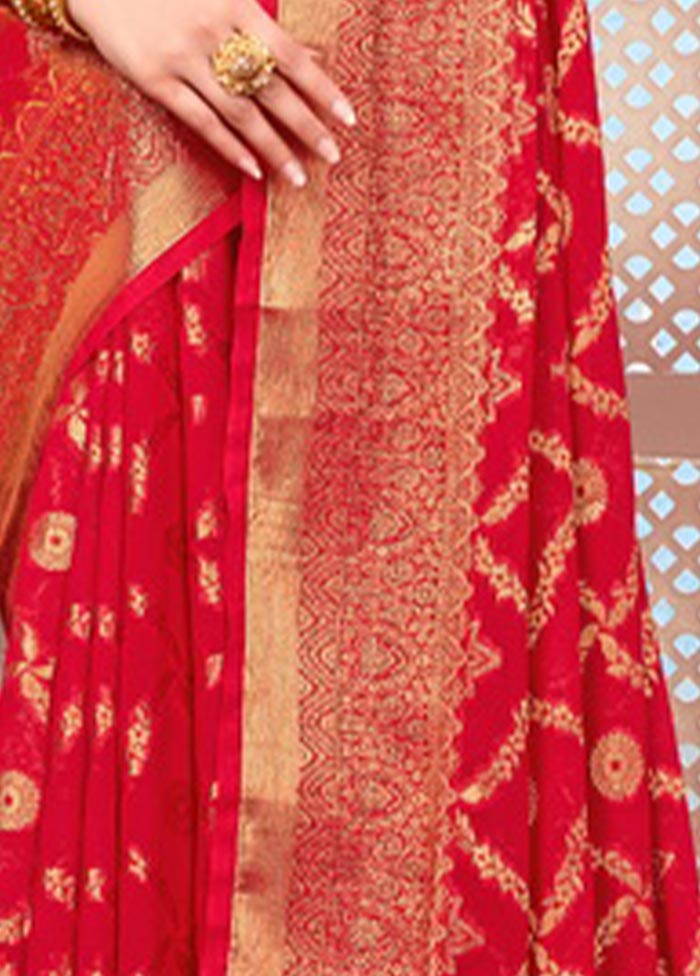 Red Spun Silk Saree With Blouse Piece