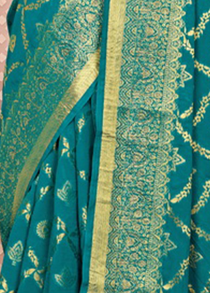 Turquoise Spun Silk Saree With Blouse Piece