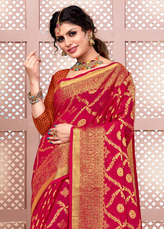 Magenta Spun Silk Saree With Blouse Piece