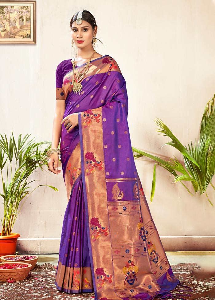 Viloet Paithani Silk Saree With Blouse Piece