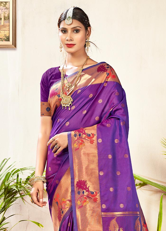 Viloet Paithani Silk Saree With Blouse Piece