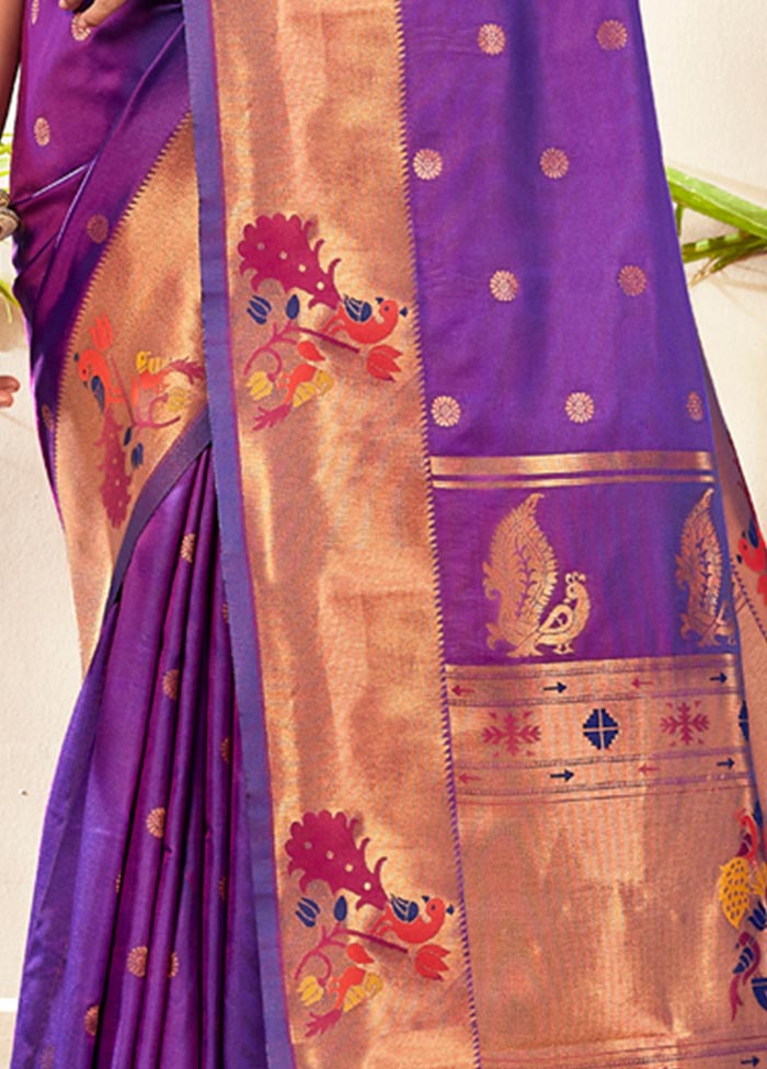 Viloet Paithani Silk Saree With Blouse Piece