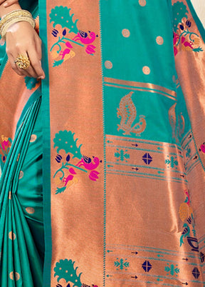 Sea Green Paithani Silk Saree With Blouse Piece