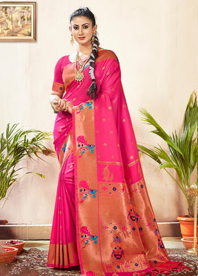 Pink Paithani Silk Saree With Blouse Piece