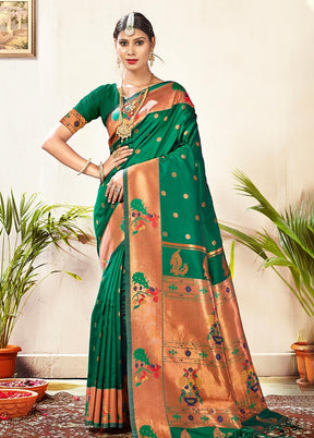 Green Paithani Silk Saree With Blouse Piece