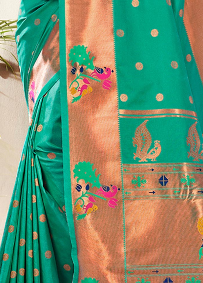 Rama Green Paithani Silk Saree With Blouse Piece