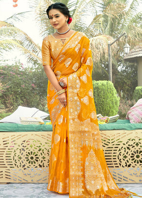 Yellow Organza Saree With Blouse Piece