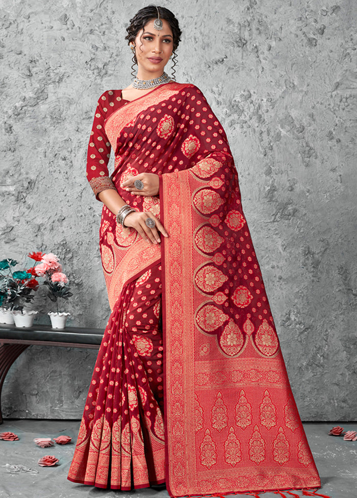 Red Organza Saree With Blouse Piece