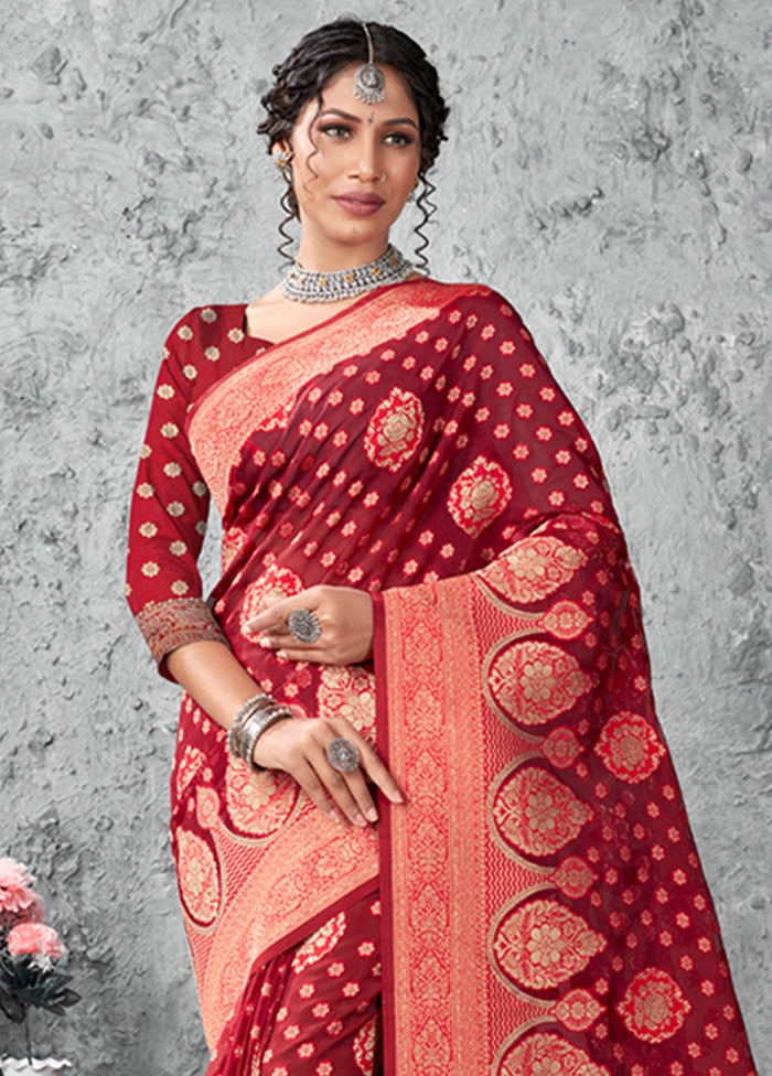 Red Organza Saree With Blouse Piece