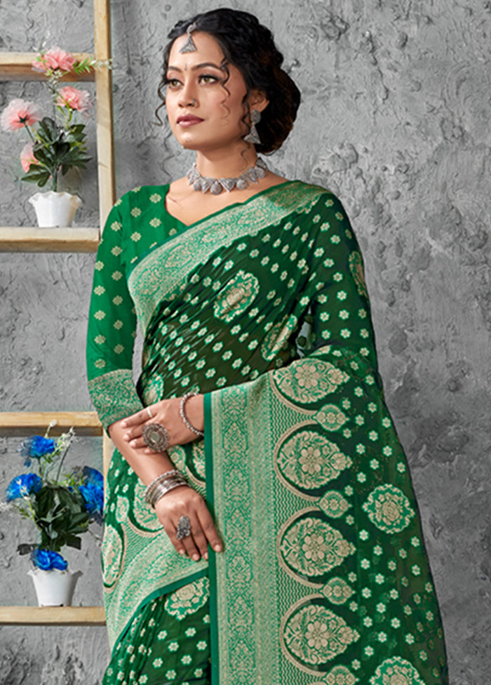 Green Organza Saree With Blouse Piece