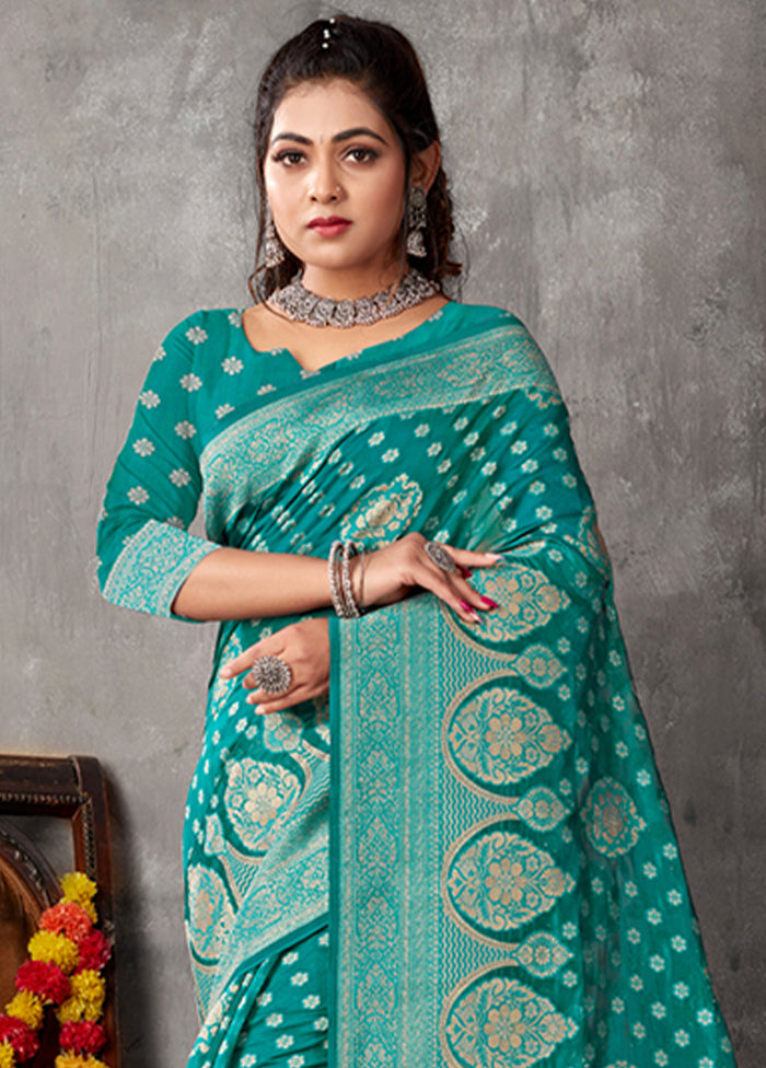 Sea Green Organza Saree With Blouse Piece