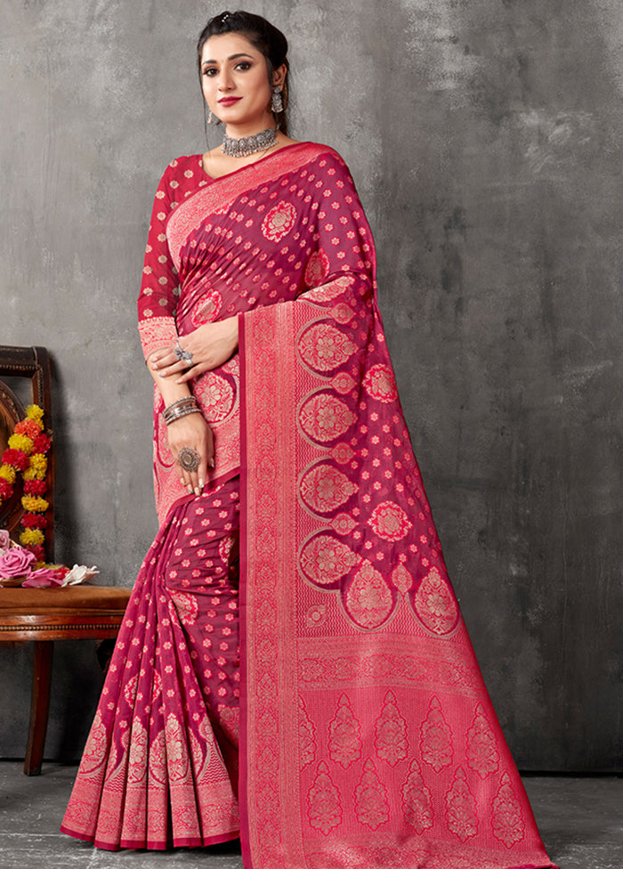 Pink Organza Saree With Blouse Piece