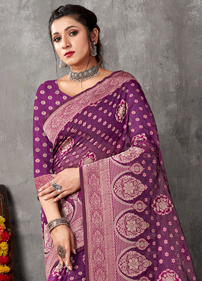 Purple Organza Saree With Blouse Piece