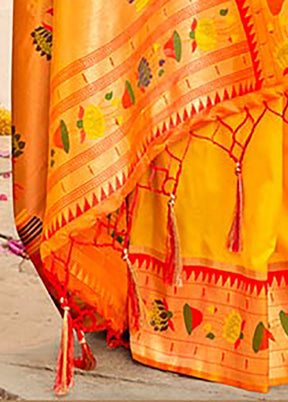 Yellow Spun Silk Saree With Blouse Piece