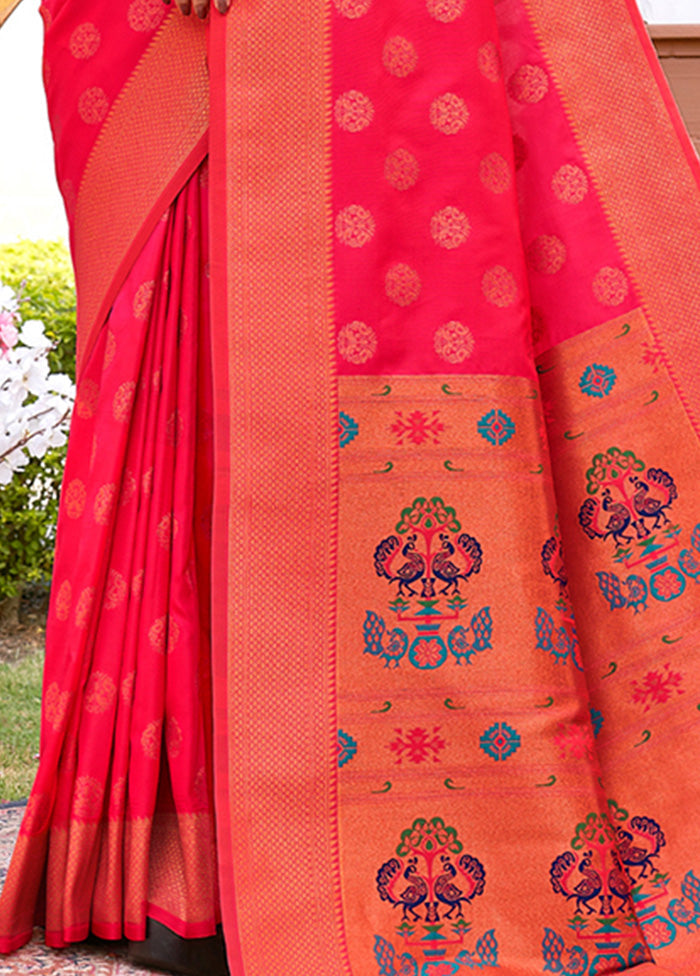 Magenta Spun Silk Saree With Blouse Piece