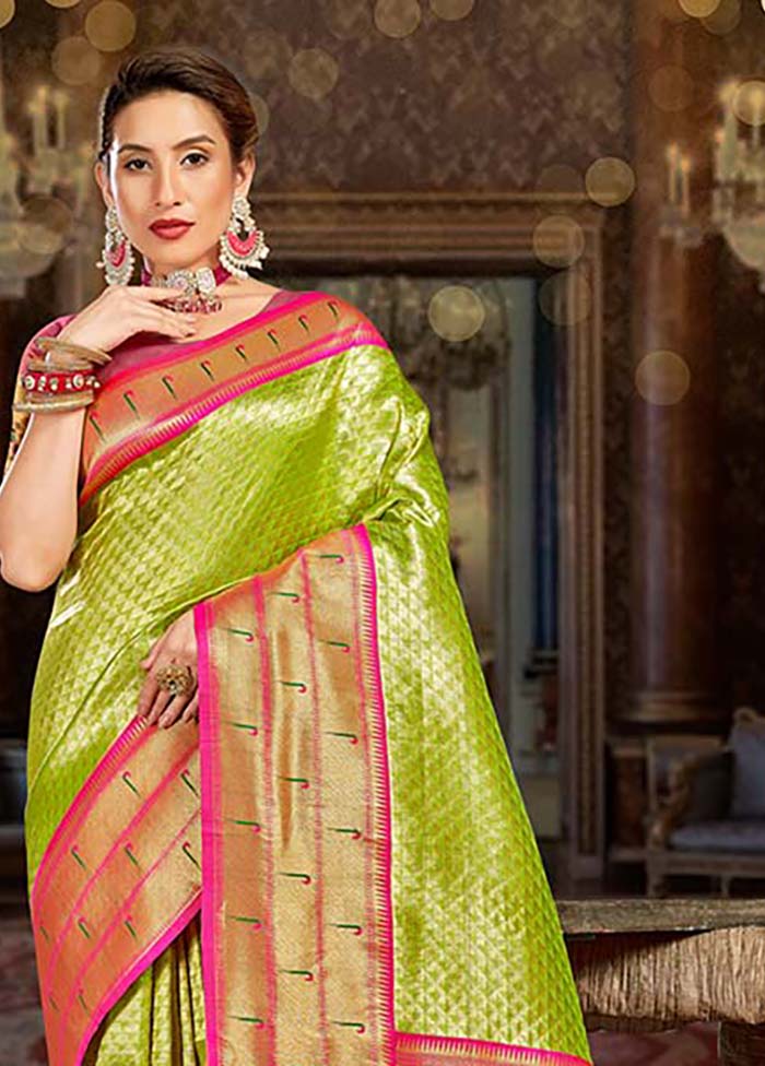 Light Green Spun Silk Saree With Blouse Piece