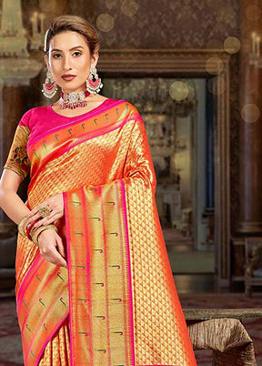 Orange Spun Silk Saree With Blouse Piece