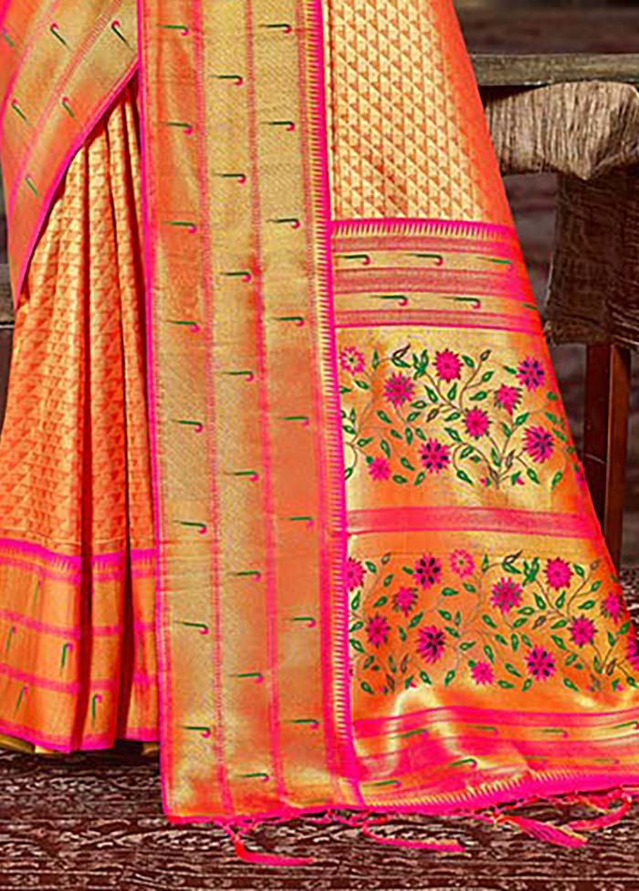 Orange Spun Silk Saree With Blouse Piece