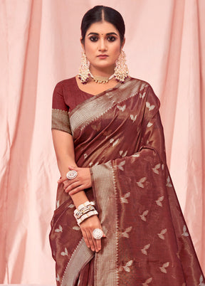 Maroon Cotton Saree With Blouse Piece