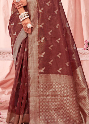 Maroon Cotton Saree With Blouse Piece