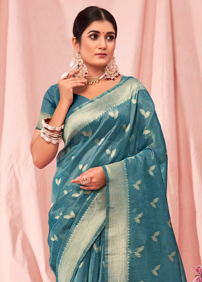 Sky Blue Cotton Saree With Blouse Piece