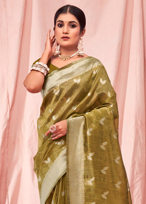 Mehendi Cotton Saree With Blouse Piece