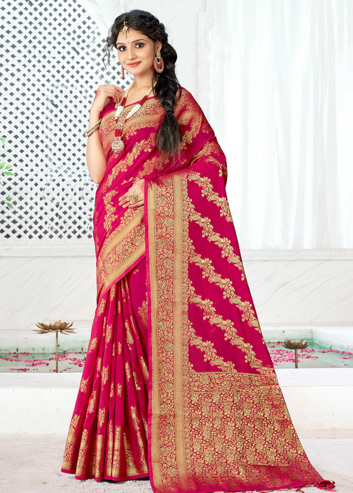 Magenta Spun Silk Saree With Blouse Piece