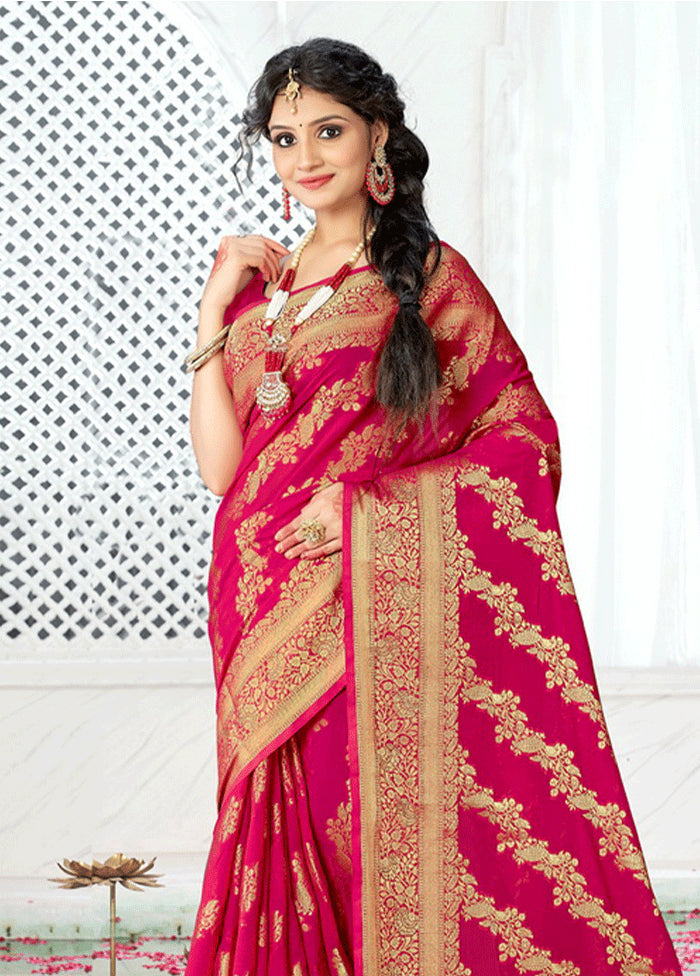 Magenta Spun Silk Saree With Blouse Piece