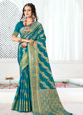 Sea Green Spun Silk Saree With Blouse Piece