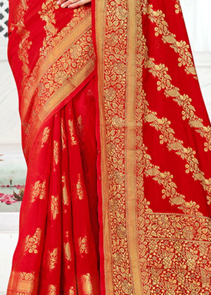 Red Spun Silk Saree With Blouse Piece