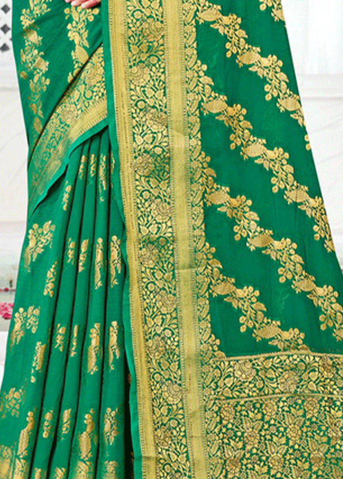 Green Spun Silk Saree With Blouse Piece