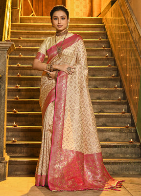 Cream Spun Silk Saree With Blouse Piece