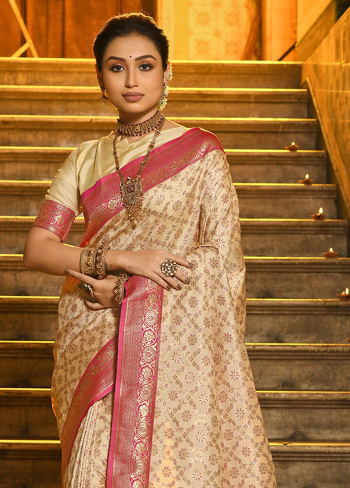 Cream Spun Silk Saree With Blouse Piece