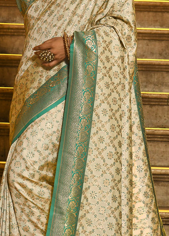 Cream Spun Silk Saree With Blouse Piece