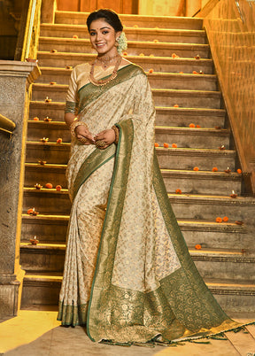 Cream Spun Silk Saree With Blouse Piece