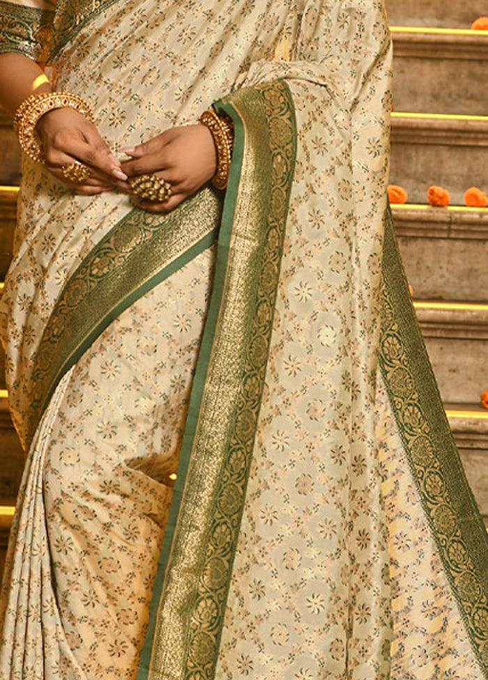 Cream Spun Silk Saree With Blouse Piece