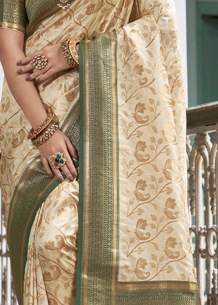 Cream Spun Silk Saree With Blouse Piece