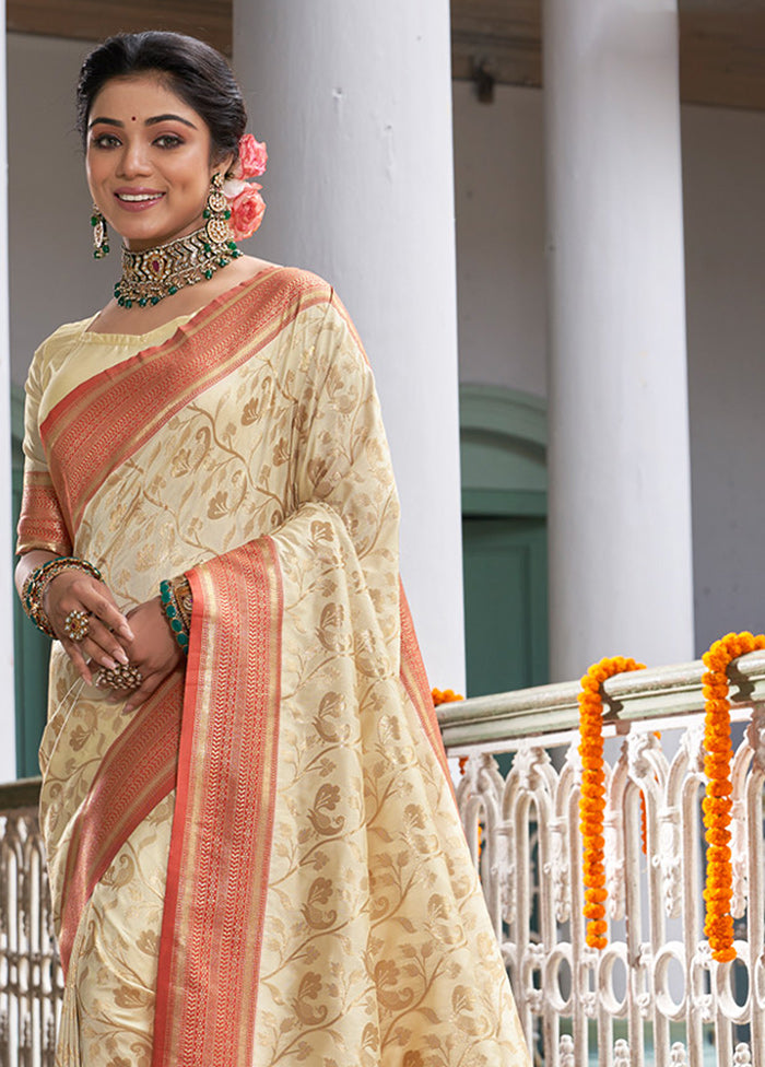 Cream Spun Silk Saree With Blouse Piece