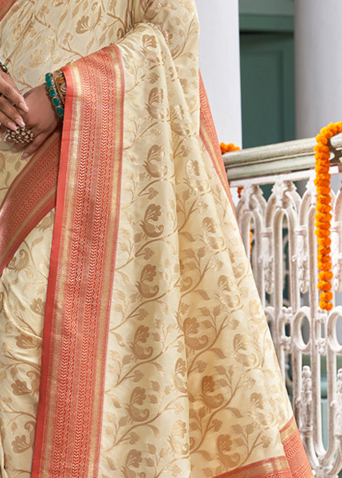 Cream Spun Silk Saree With Blouse Piece