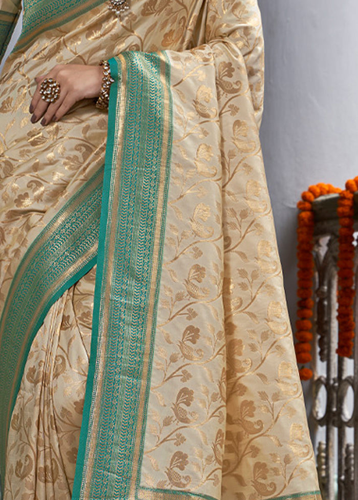 Cream Spun Silk Saree With Blouse Piece