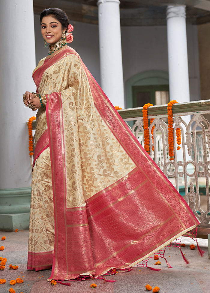 Cream Spun Silk Saree With Blouse Piece