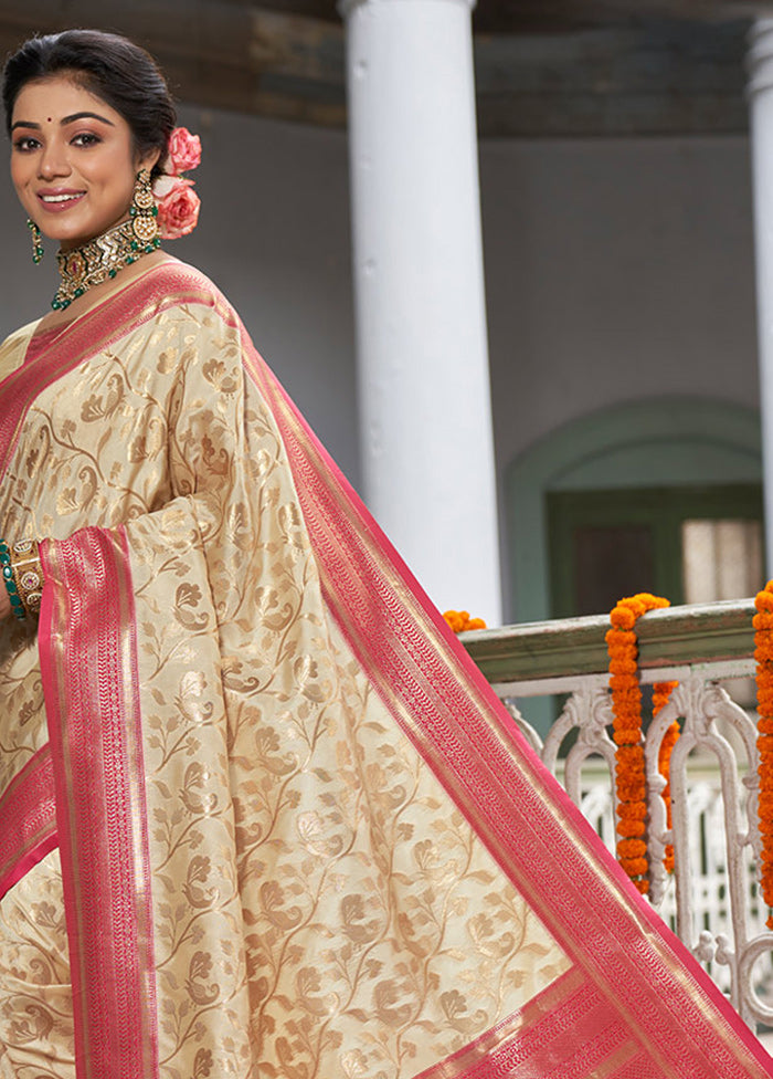 Cream Spun Silk Saree With Blouse Piece