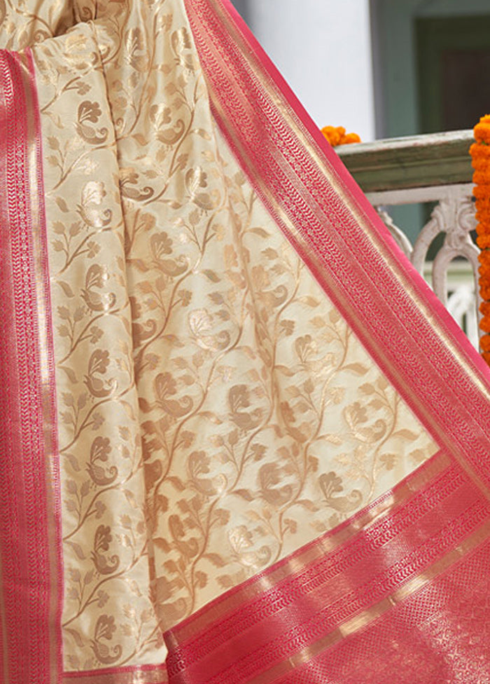 Cream Spun Silk Saree With Blouse Piece