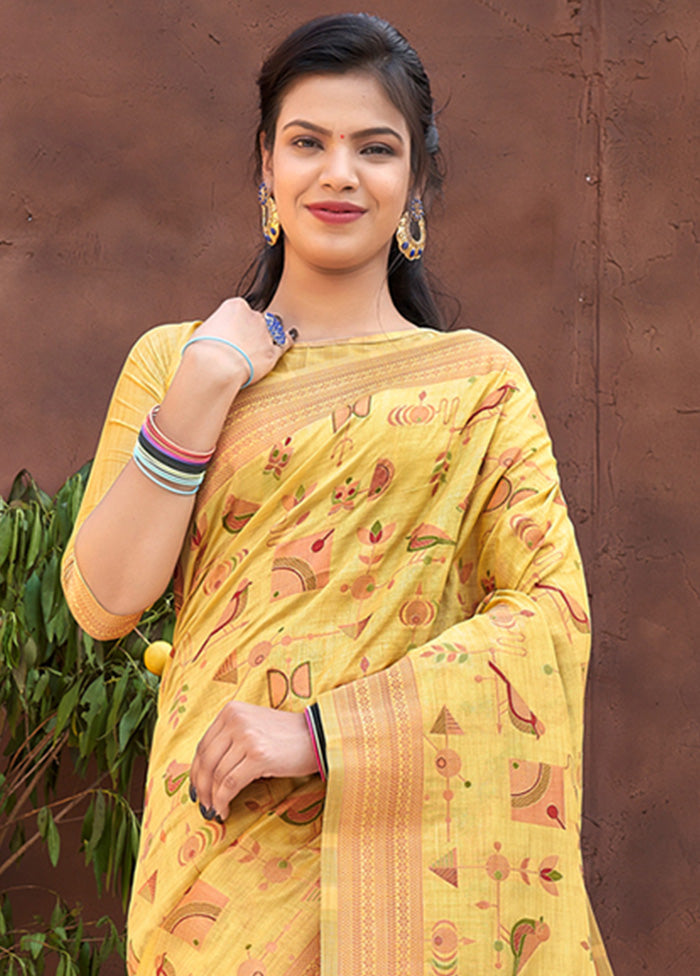 Yellow Spun Silk Saree With Blouse Piece